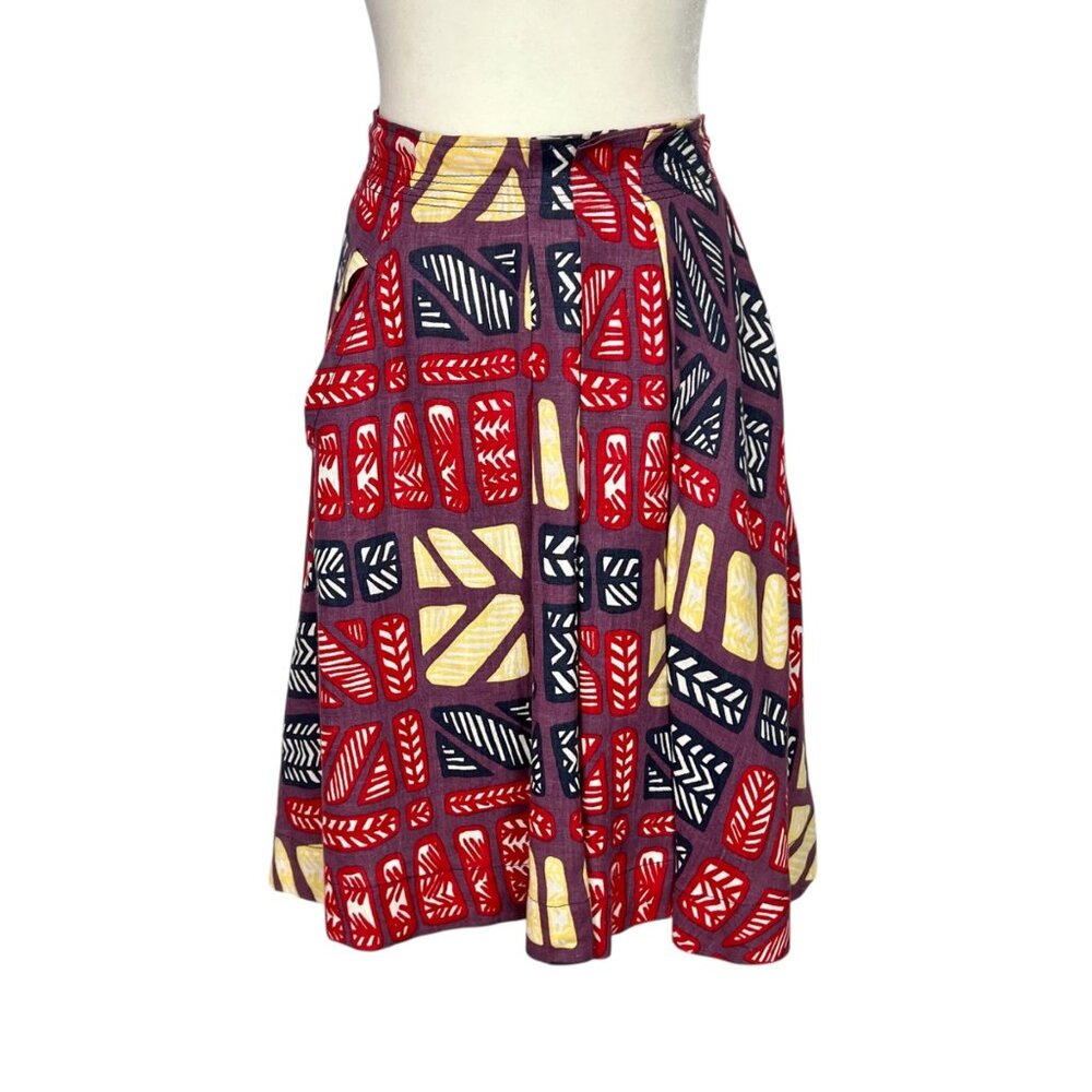 Cacharel Womens Pleated A Line Linen Skirt Multicolor Geometric Print size S